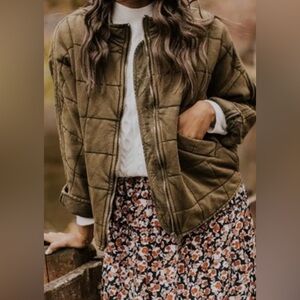 Free People Quilted Olive Jacket